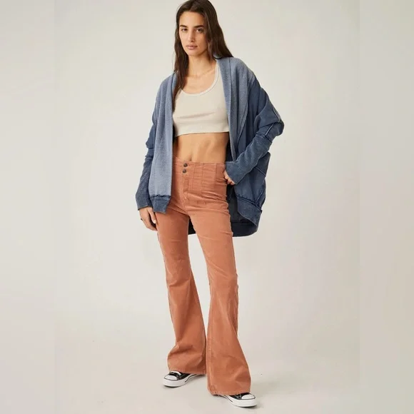 🌻🆕FREE PEOPLE We The Free Jayde Cord Flare Jeans-Sunburn Color - Picture 6 of 16